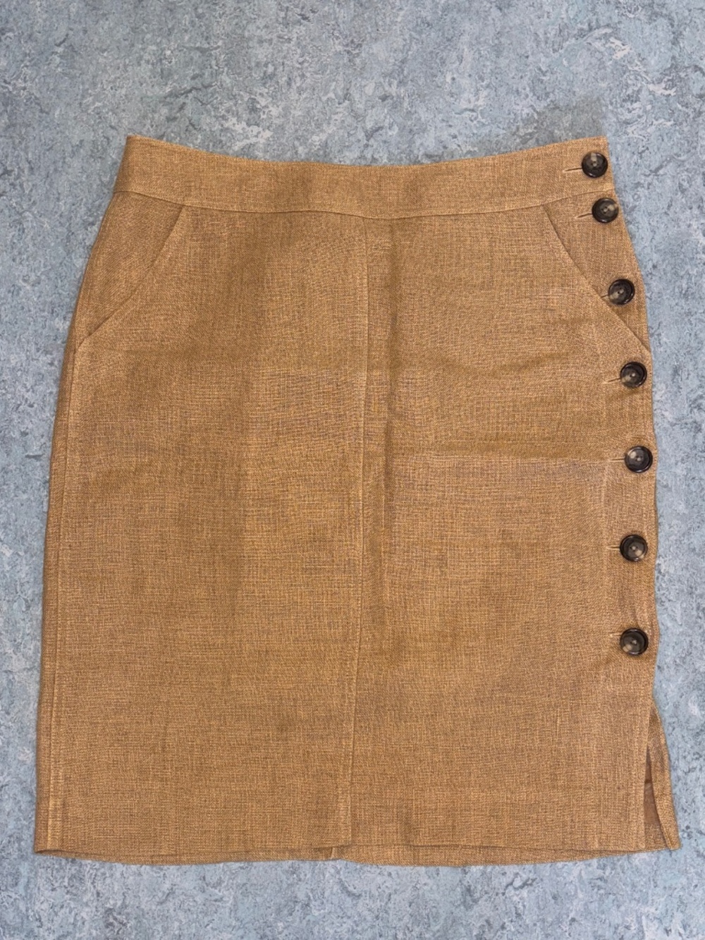 Lauren Ralph Lauren Tan Linen Button Pencil Skirt Size 8